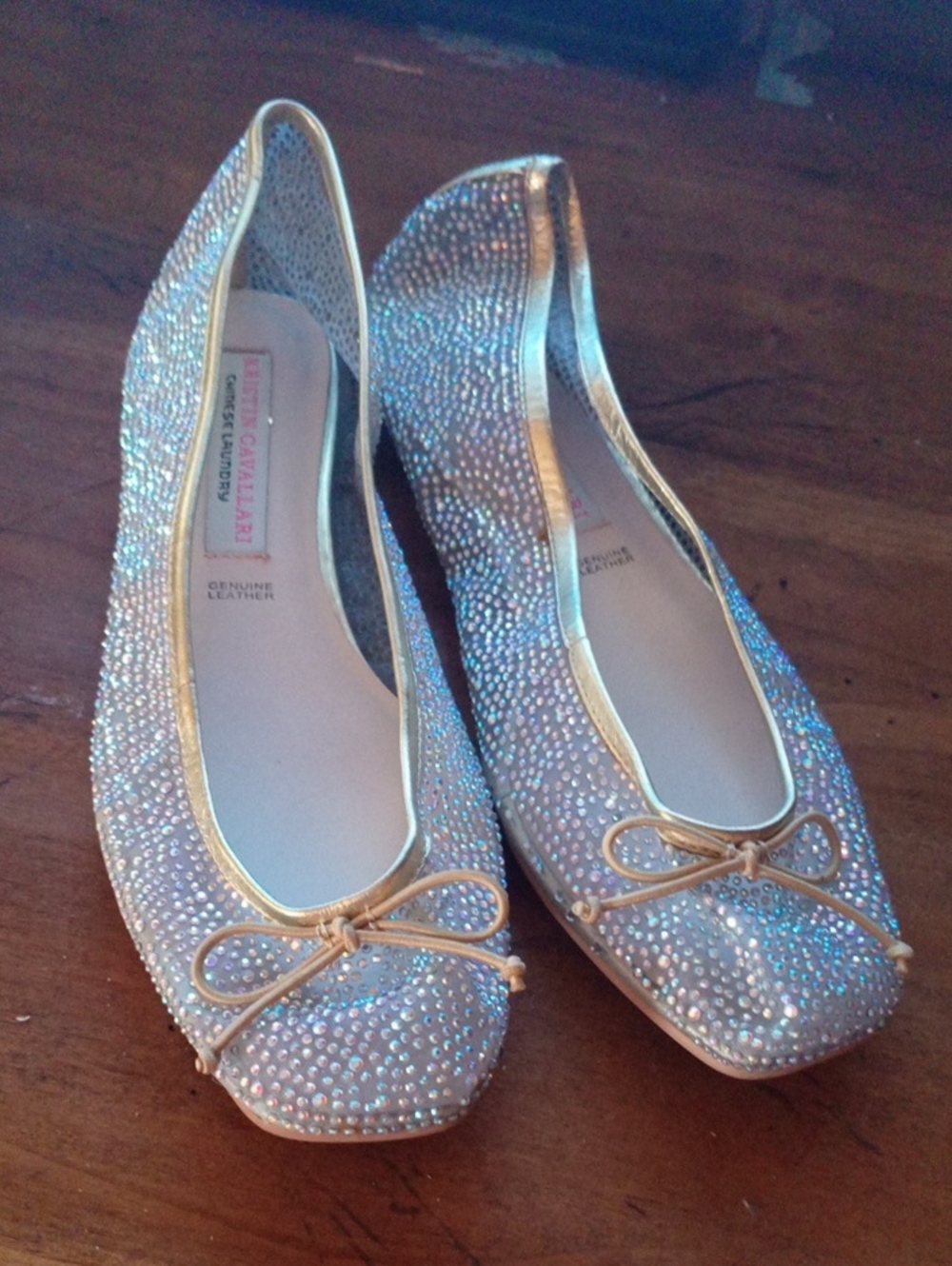 Chinese Laundry Silver Sparkle Ballet Flats with Gold Trim and Bow